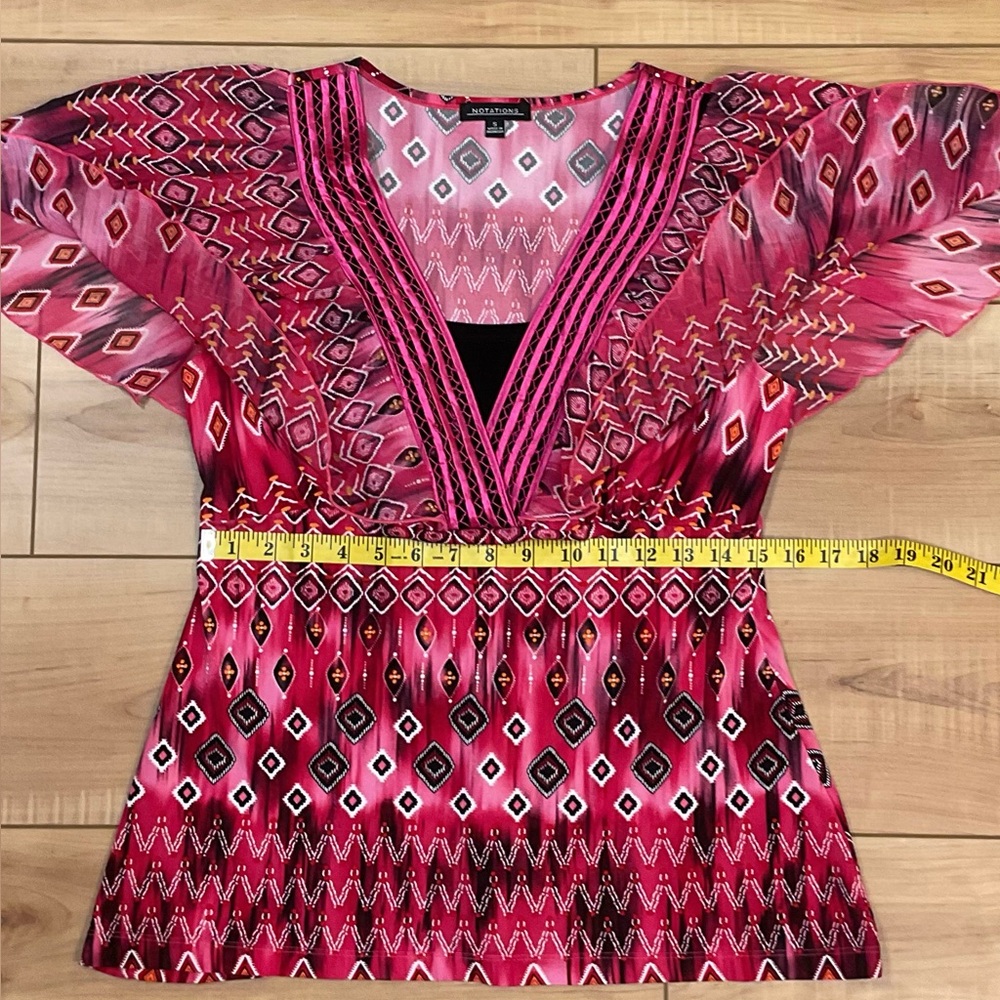 Notations Multicolor Geometric Print Flutter Sleeved Blouse Size Small - Picture 11 of 13